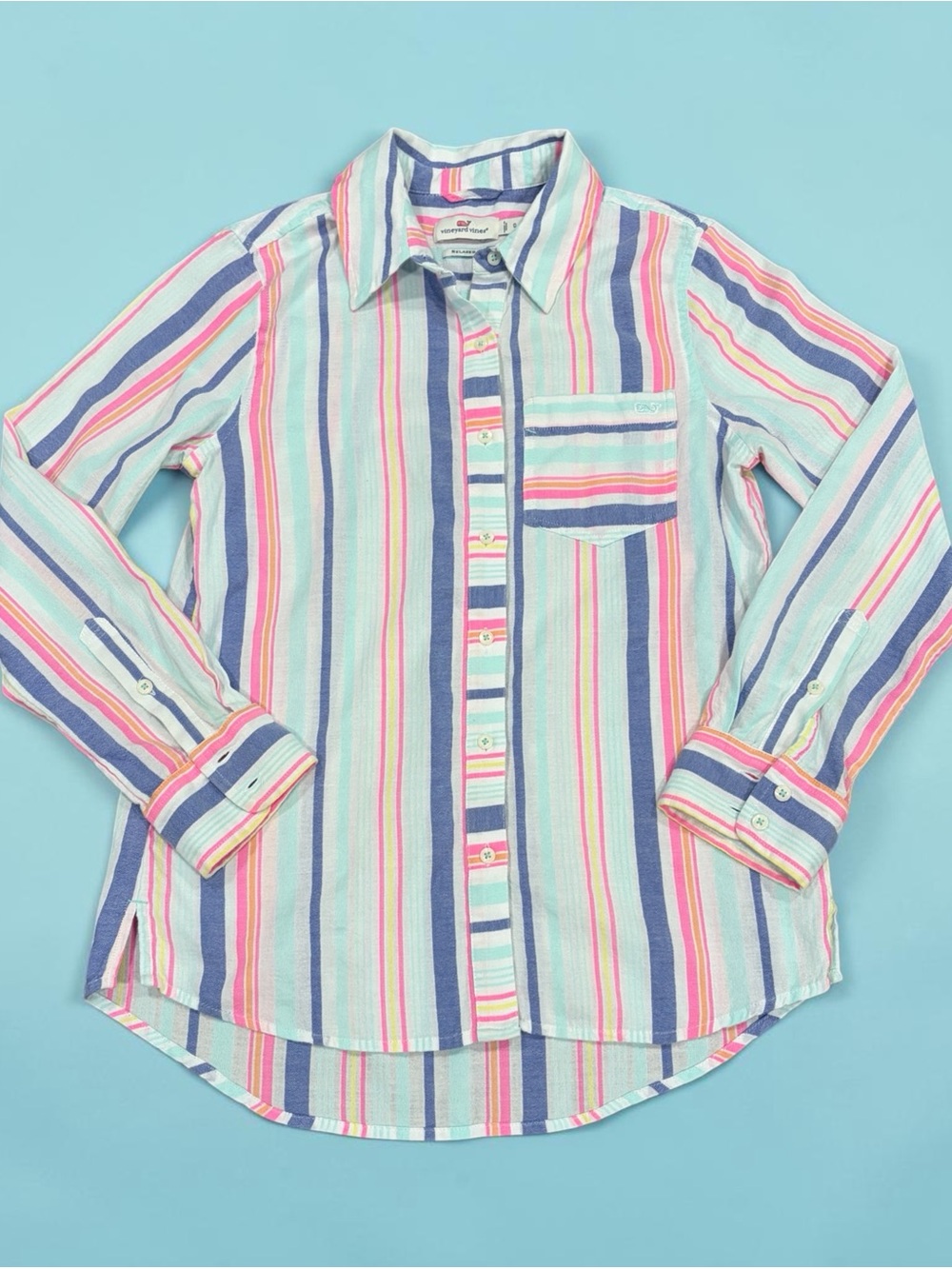 Vineyard Vines Vibrant Colors Relaxed Multistripe Button-Down Shirt Size 0